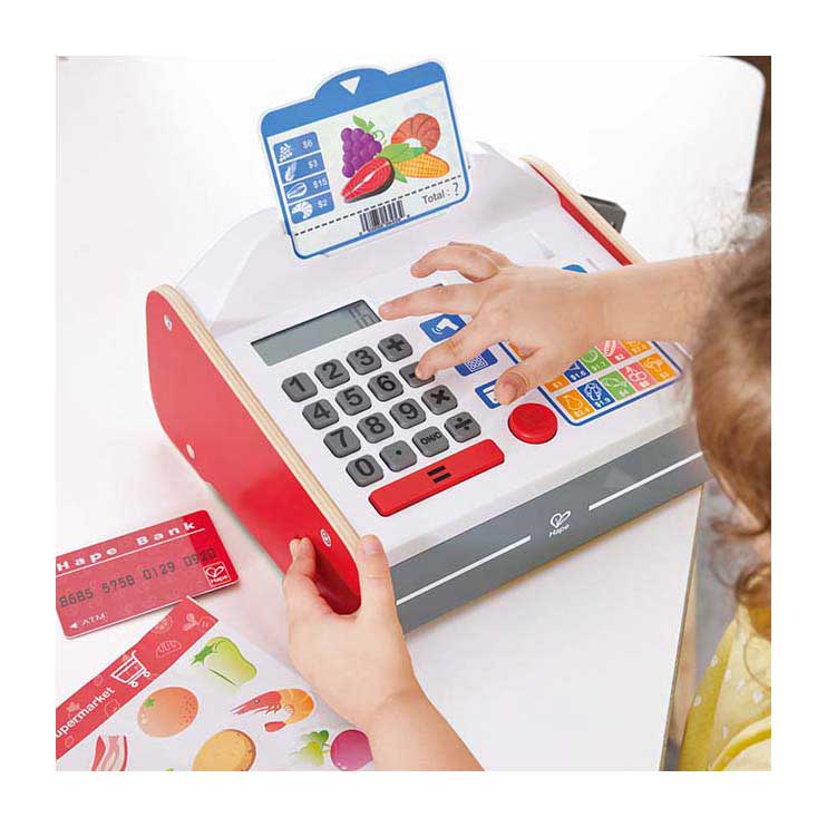 Hape speelkassa met geluid en licht - rekenmachine, muntgeld en bankpas - rollenspel winkeltje spelen - 3 jaar+