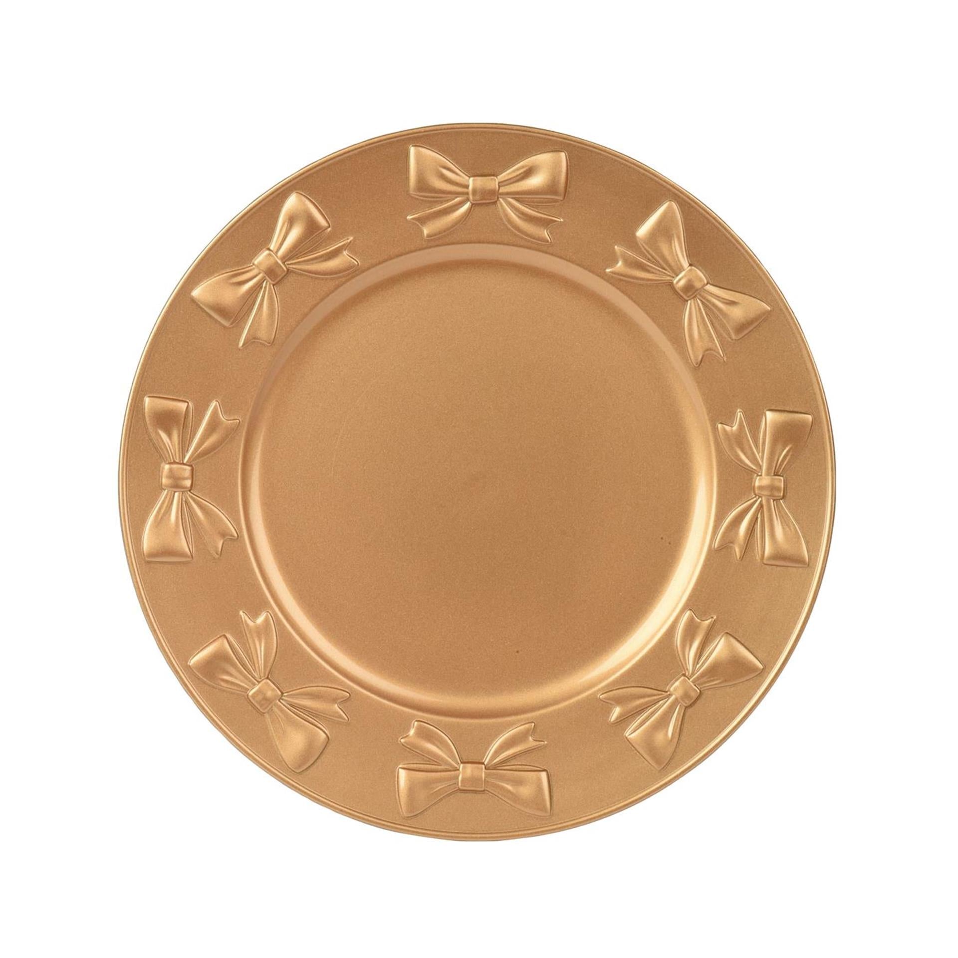 Decoris onderbord met strikjes dessin ã˜33cm kunststof goud