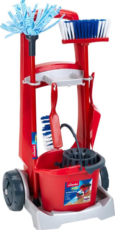 Klein toys vileda - schoonmaaktrolley - speelgoed - incl. accessoires - rood blauw