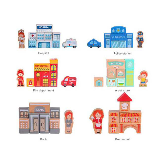 Classic world houten blokken stad, 120dlg.