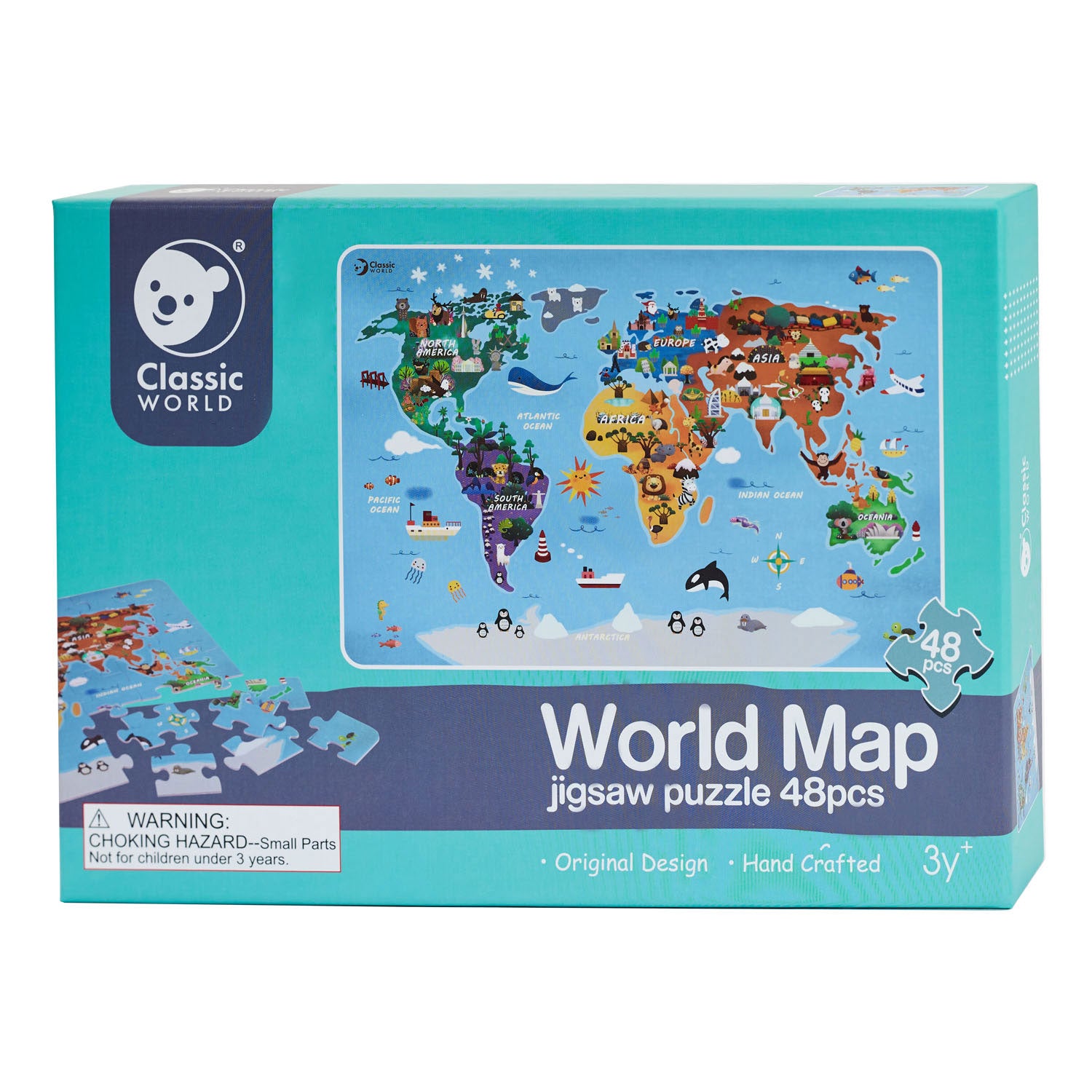 Classic world houten legpuzzel wereldkaart, 48st.