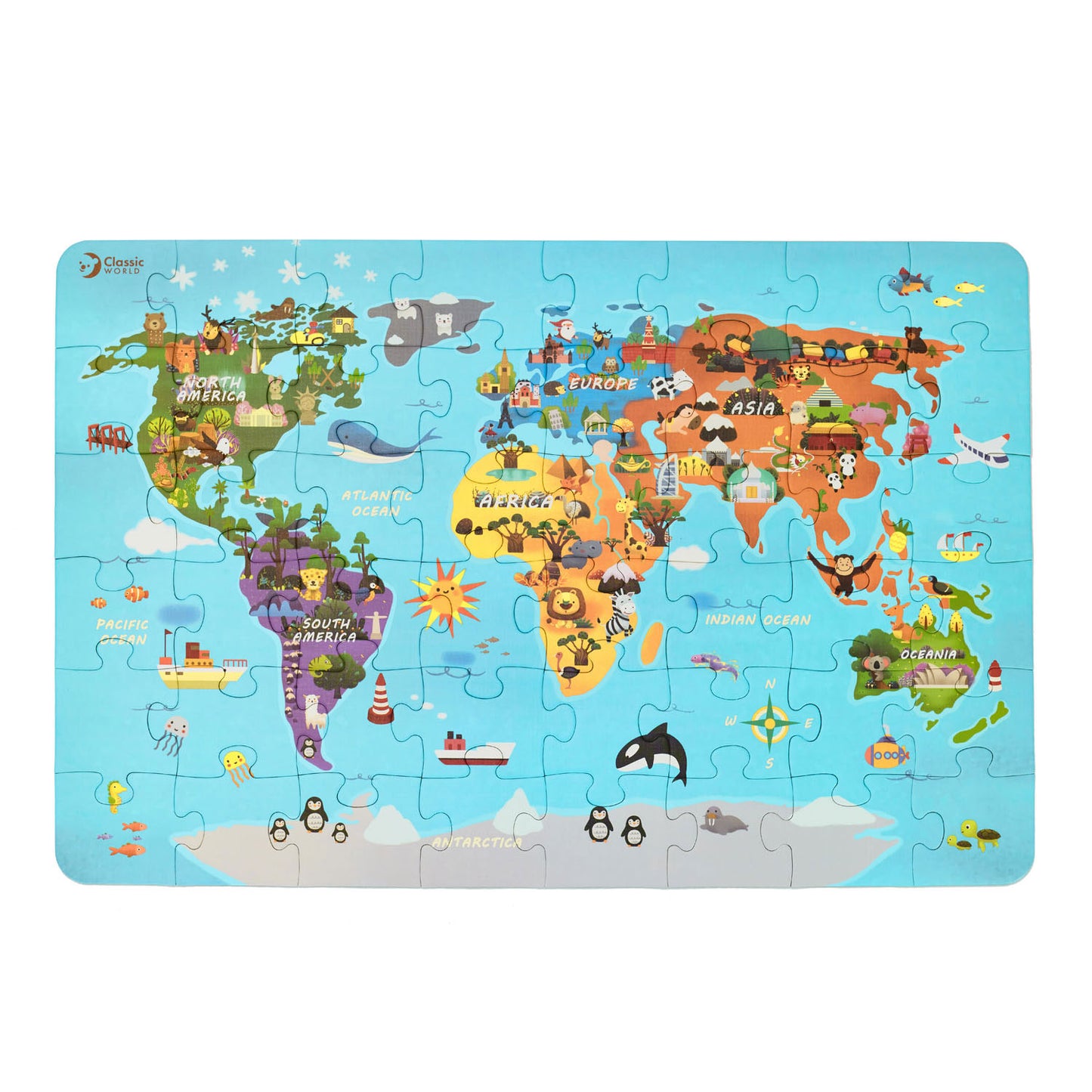 Classic world houten legpuzzel wereldkaart, 48st.