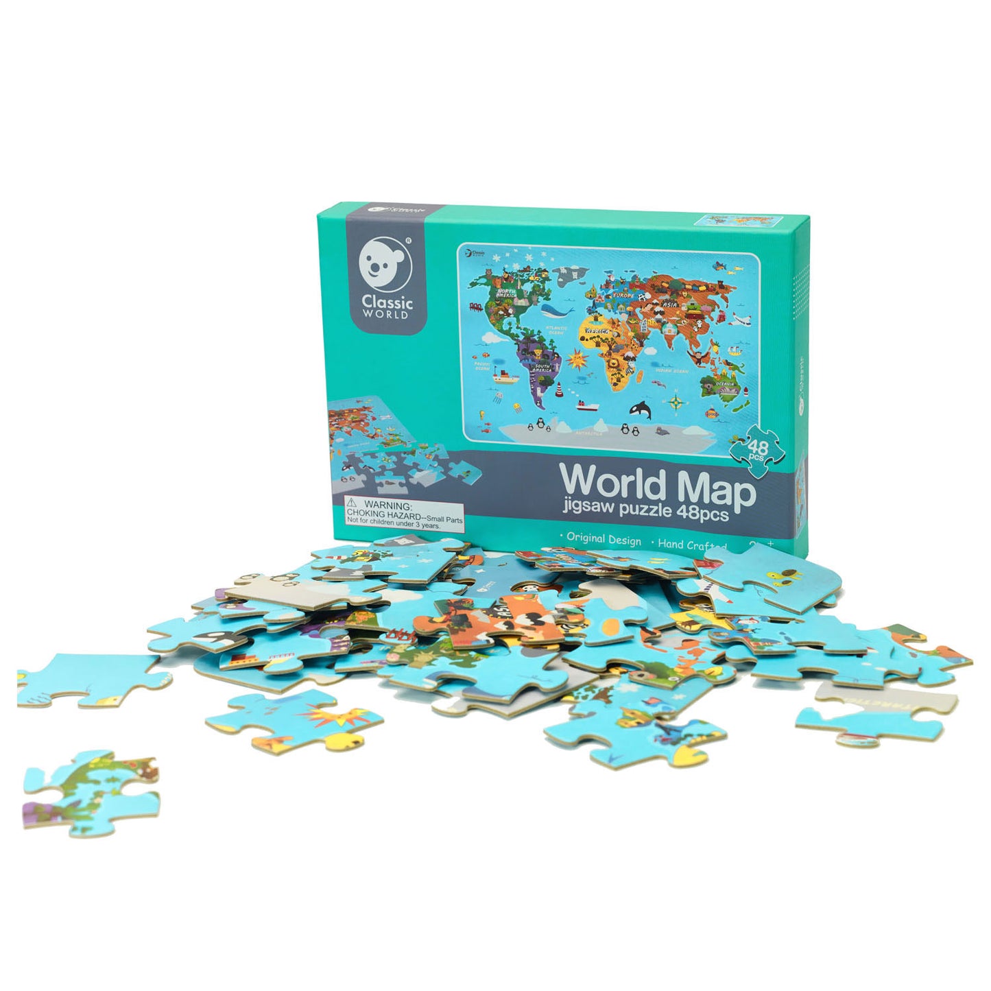 Classic world houten legpuzzel wereldkaart, 48st.