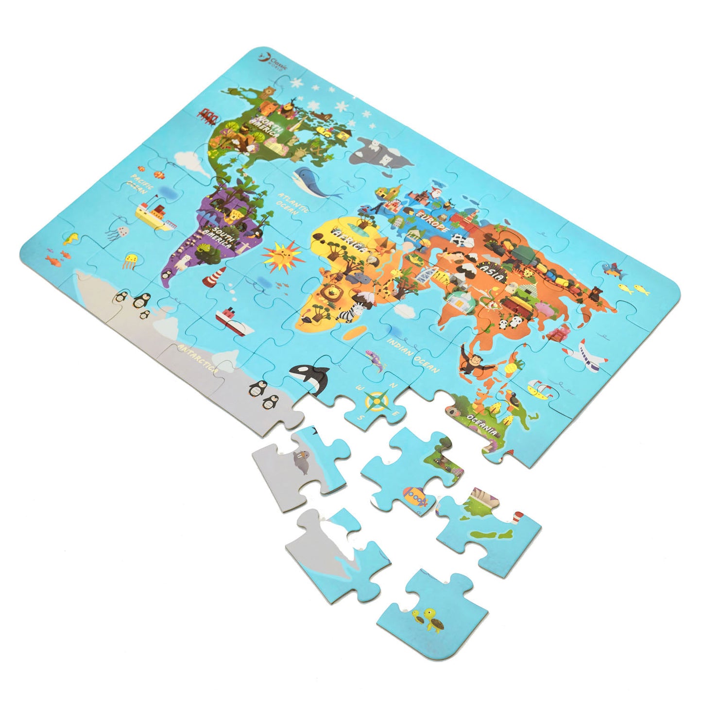 Classic world houten legpuzzel wereldkaart, 48st.