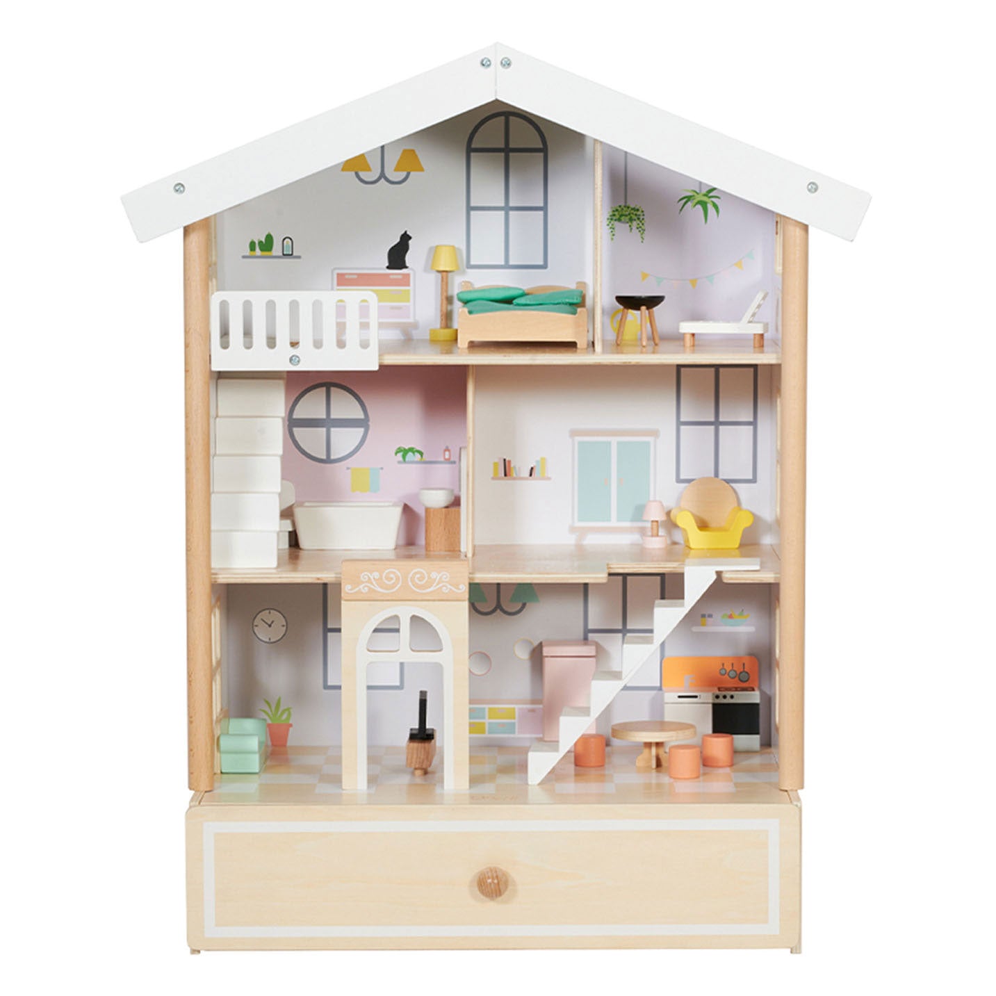 Classic world happy villa houten poppenhuis, 28dlg.