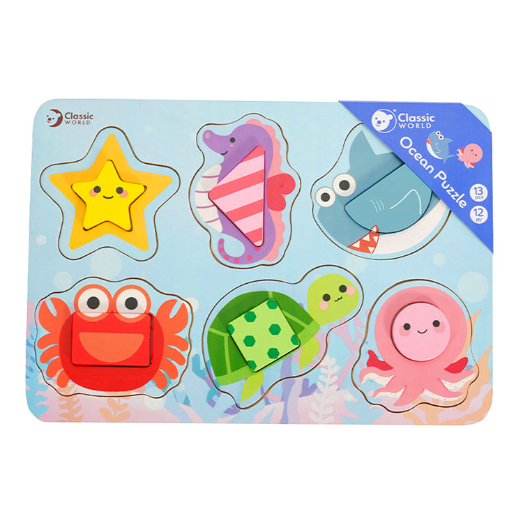 Classic world houten puzzel oceaan dieren, 13st.