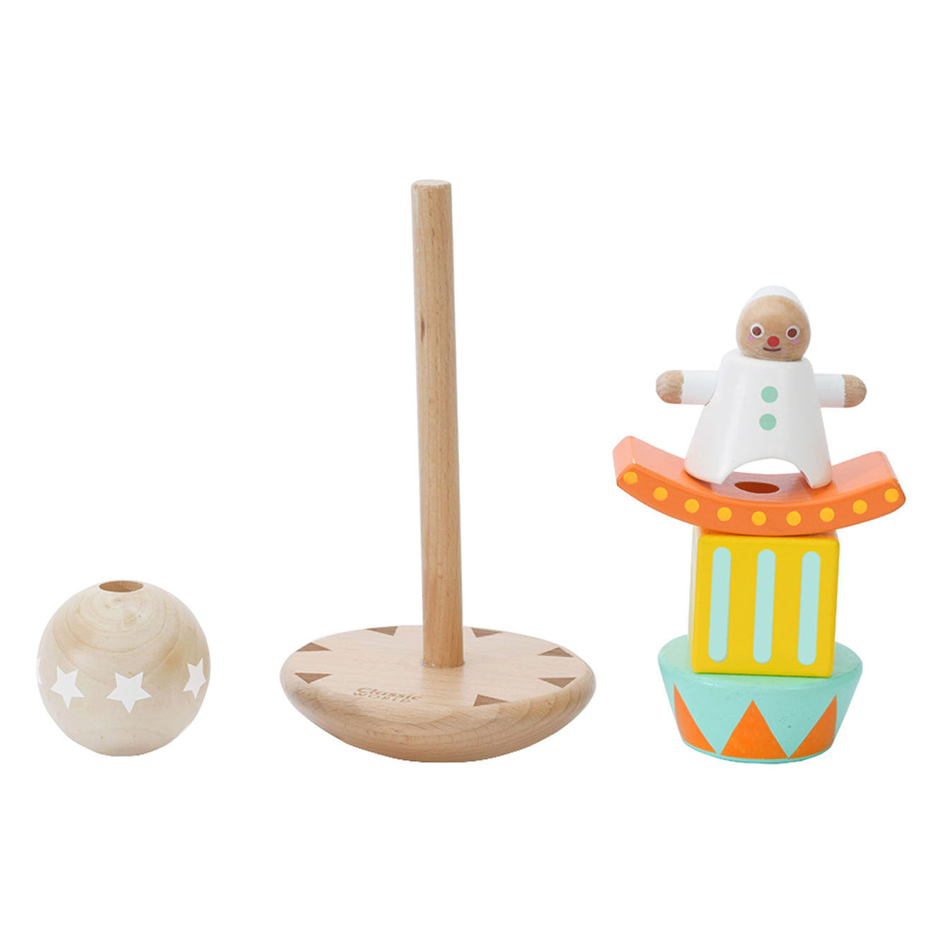 Classic world houten stapel en balansspel clown, 6dlg.