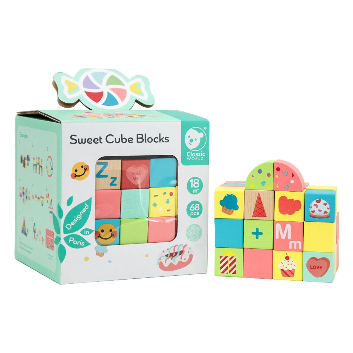 Classic world houten sweet cube bouwblokken