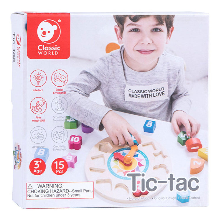 Classic world houten leerklok met vormen tic-tac, 15dlg.