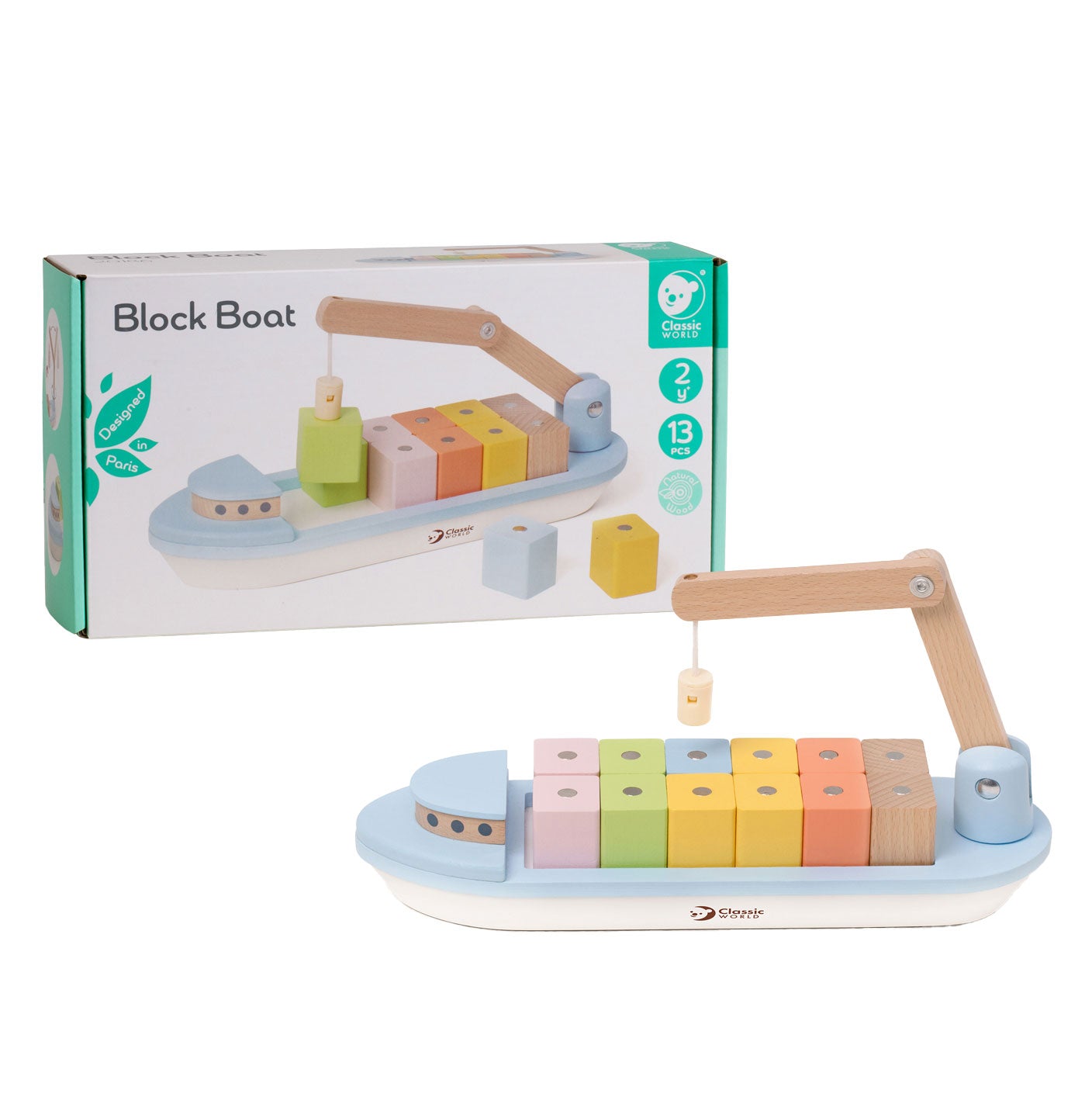 Classic world houten blokkenboot - speelgoedvoertuig