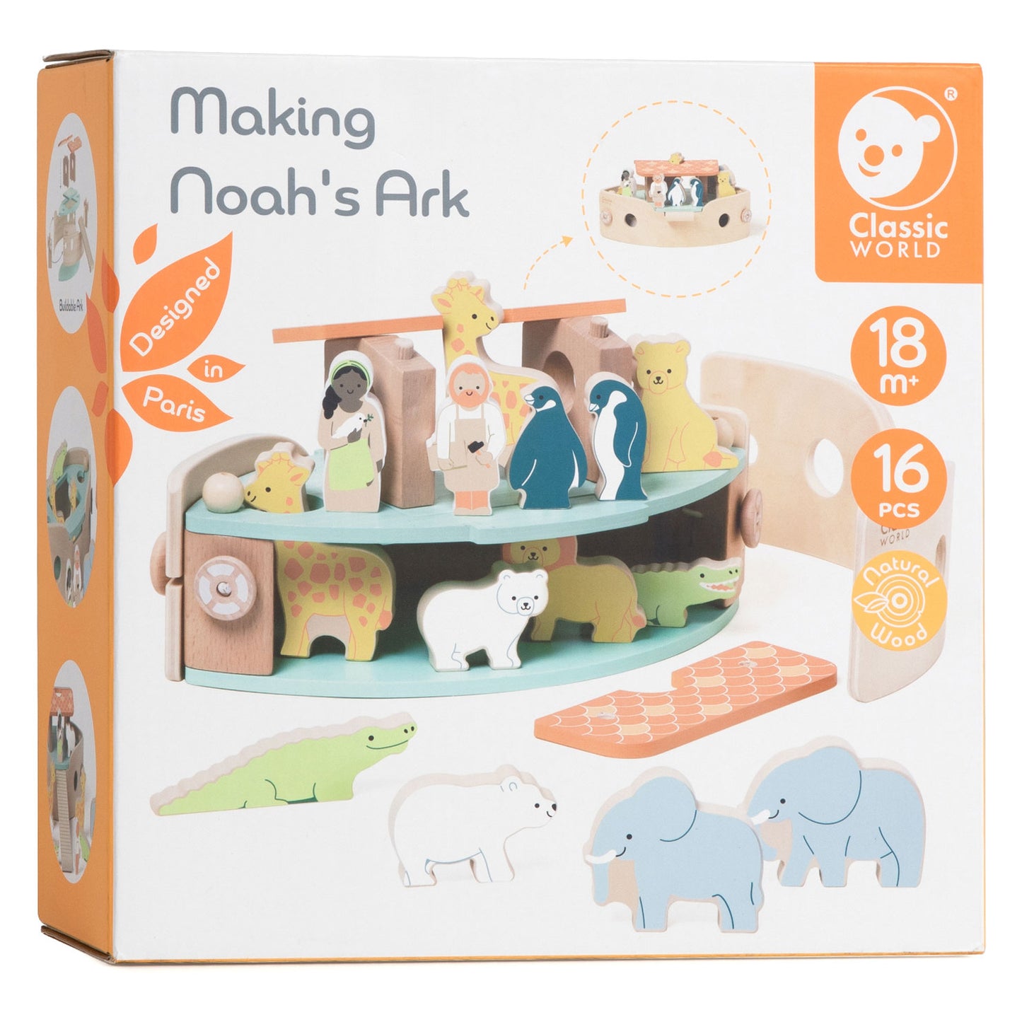 Classic World World Houten Noah's Ark Boot Bouwset met Dieren, 16dlg.