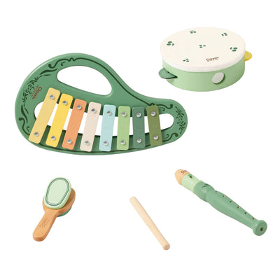 Classic world houten muziekinstrumenten set vintage 5-delig speelgoed.