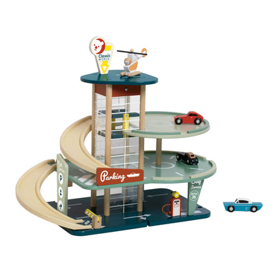 Classic world houten vintage garage speelgoed met auto's en lift, 11-delig.