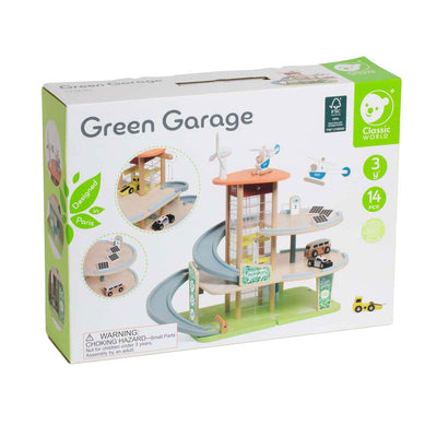 Lobbes speelgoed bv classic world houten duurzame garage met accessoires, 19dlg.