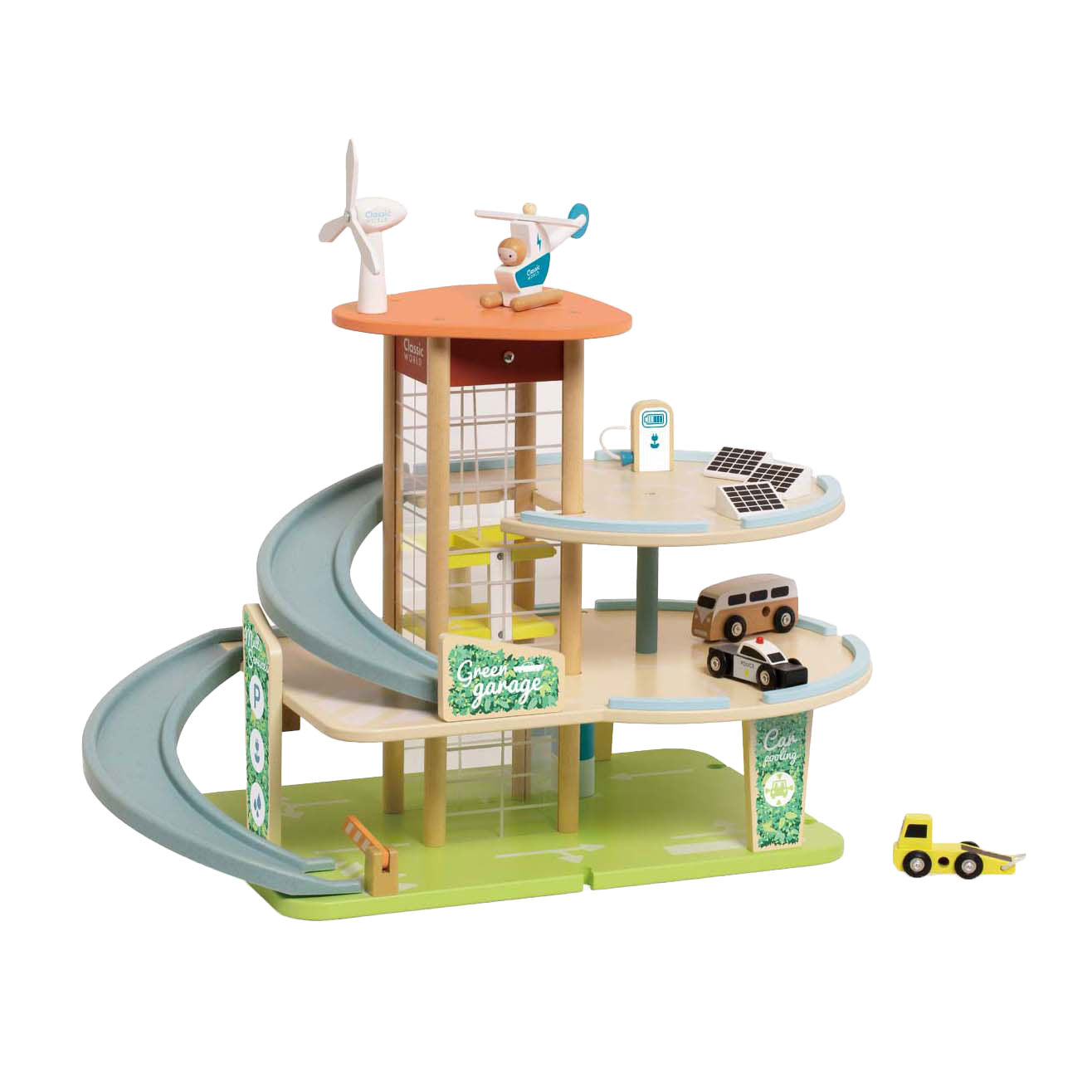 Classic world houten speelgoed garage duurzaam met accessoires 19-delig.