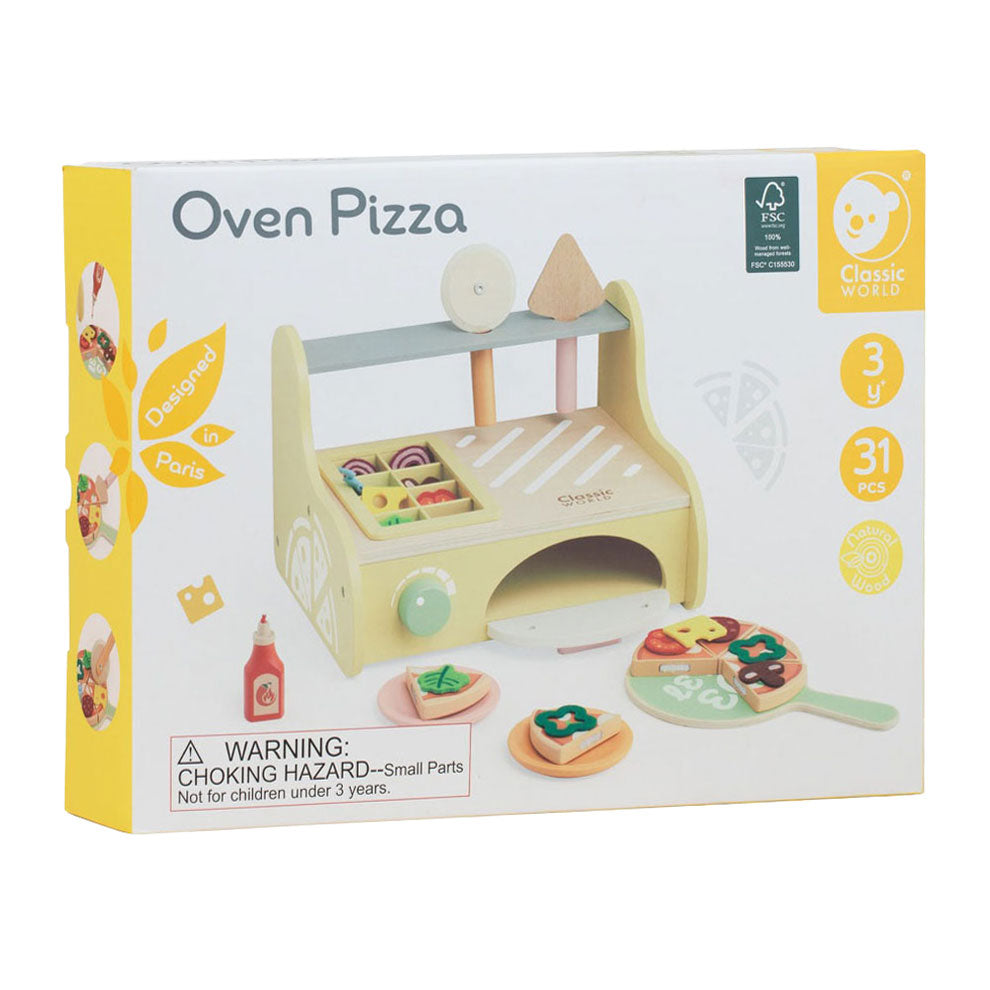 Classic world houten speelgoed pizzaoven speelset met accessoires.