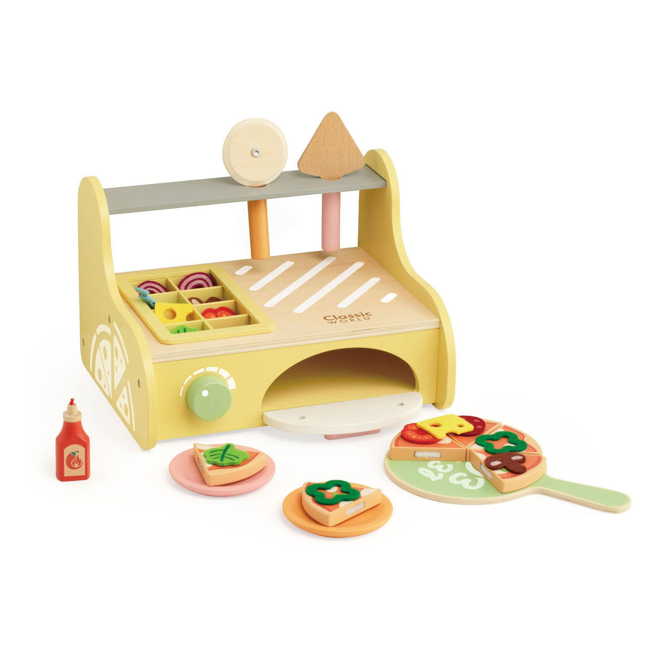 Classic world houten speelgoed pizzaoven speelset met accessoires.