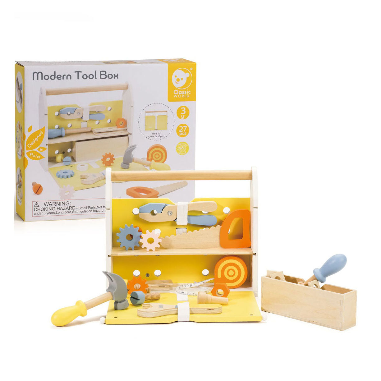 Classic world houten gereedschapskist modern - speelgoedset 27-delig.