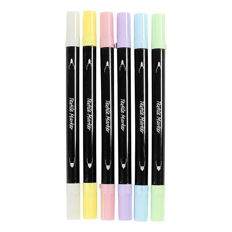 Creativ company dubbelzijdige textielstiften - pastel kleuren, 6st.