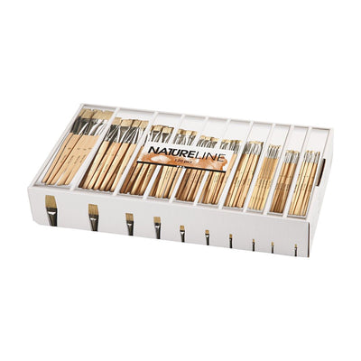 Creativ company nature line kwasten, afm 00+0+1+2+4+8+12+14+20+22, l: 17,5-20,5 cm, b: 3-22 mm, plat, 10x12 stuk 1 doos