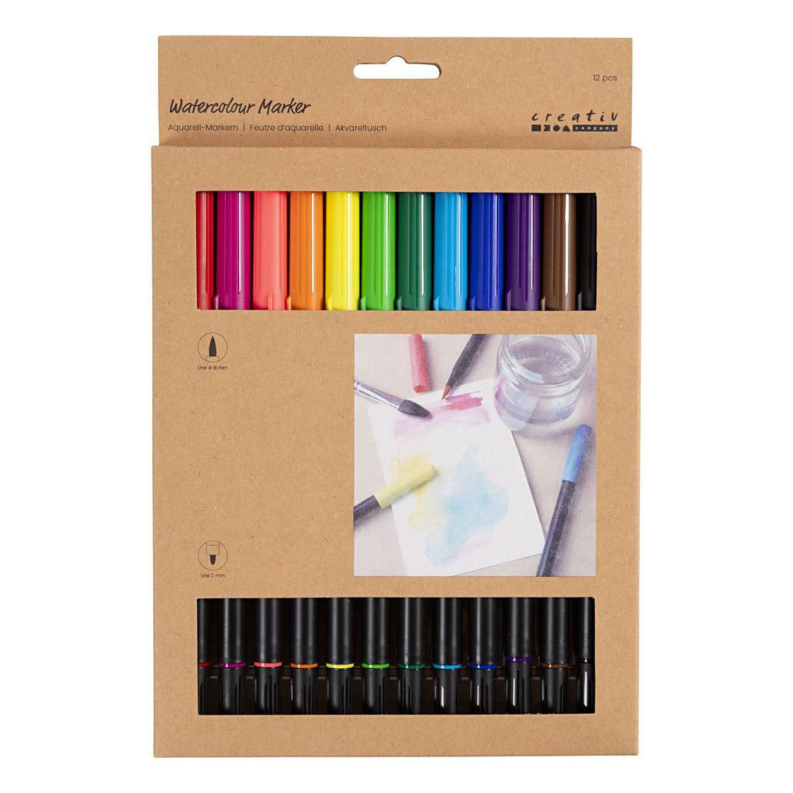 Creativ company dubbelzijdige aquarel marker standaard kleuren, 12st.