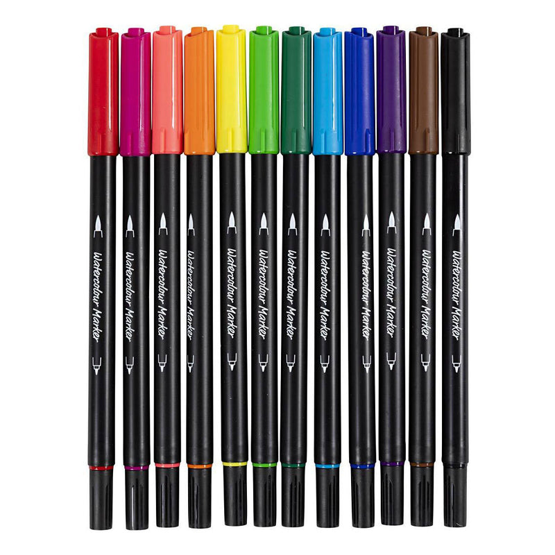Creativ company dubbelzijdige aquarel marker standaard kleuren, 12st.