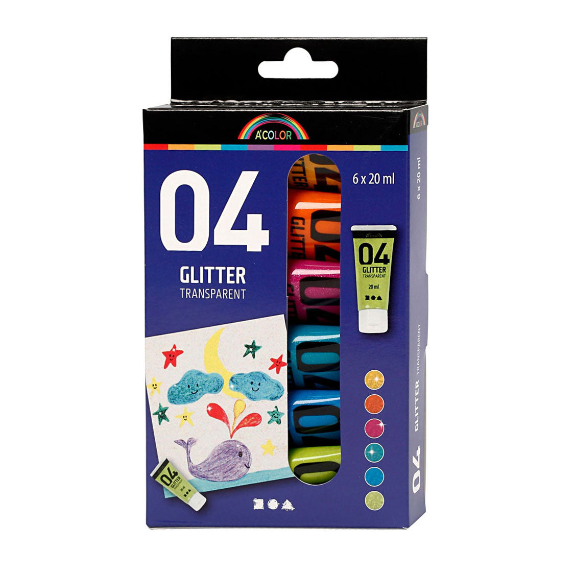 A-color kinder acrylverf glitter kleur, 6x20ml