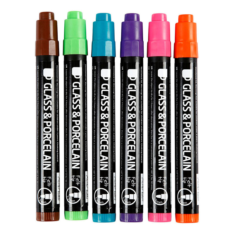 Creativ company glas- en porseleinstiften extra kleuren, 6st.