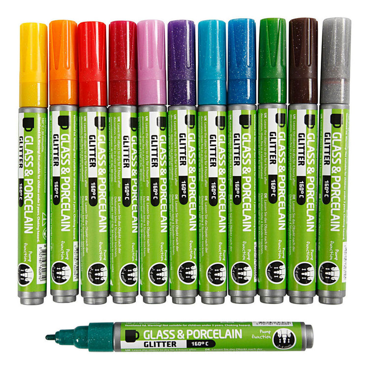 Creativ company https: www.cchobby.nl glas-porseleinstiften-glitter-lijndikte-2-4-mm-semi-dekkend-diverse-kleuren-12-stuk-1-doos