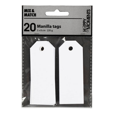 Creativ company manilla-labels, afm 3x8 cm, 220 gr, wit, 20 stuk 1 doos