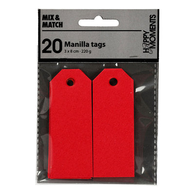 Creativ company manilla-labels, afm 3x8 cm, 220 gr, rood, 20 stuk 1 doos