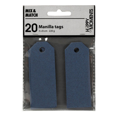 Creativ company manilla-labels, afm 3x8 cm, 220 gr, blauw, 20 stuk 1 doos