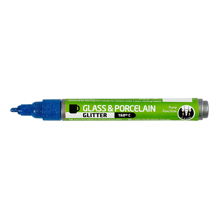Creativ company glas- en porseleinstift glitter semi-dekkend - blauw