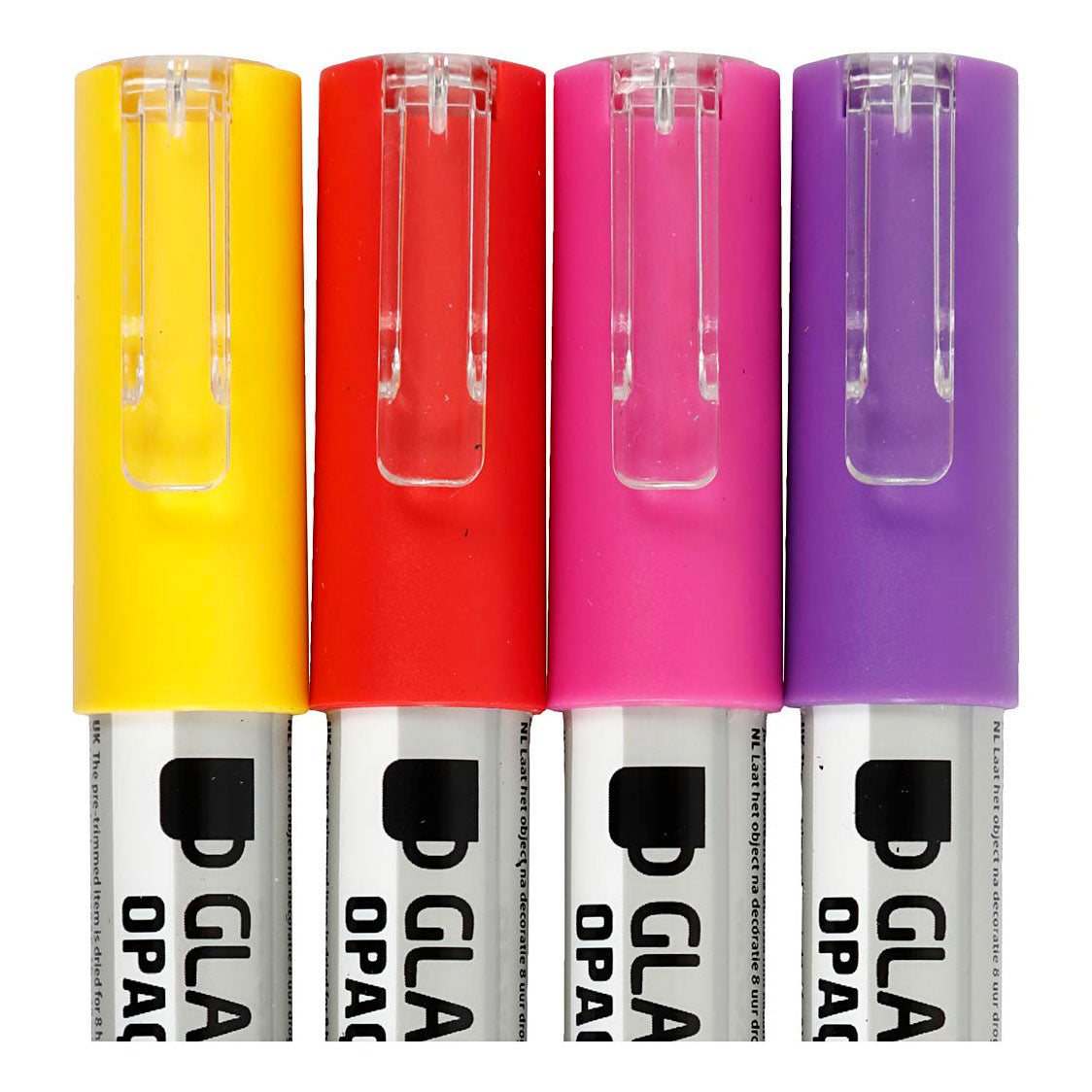 Creativ company glas- porseleinstiften, lijndikte 1-2 mm, semi-dekkend, oranje, paars, lichtrood, geel, 4 stuk 1 doos