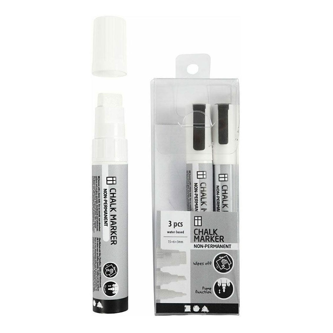 Creativ company krijtstiften, lijndikte 3+6+15 mm, wit, 3 stuk 1 doos