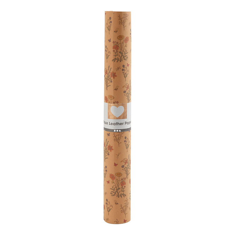Creativ company faux leather papier bruin met bloemenprint, 1m