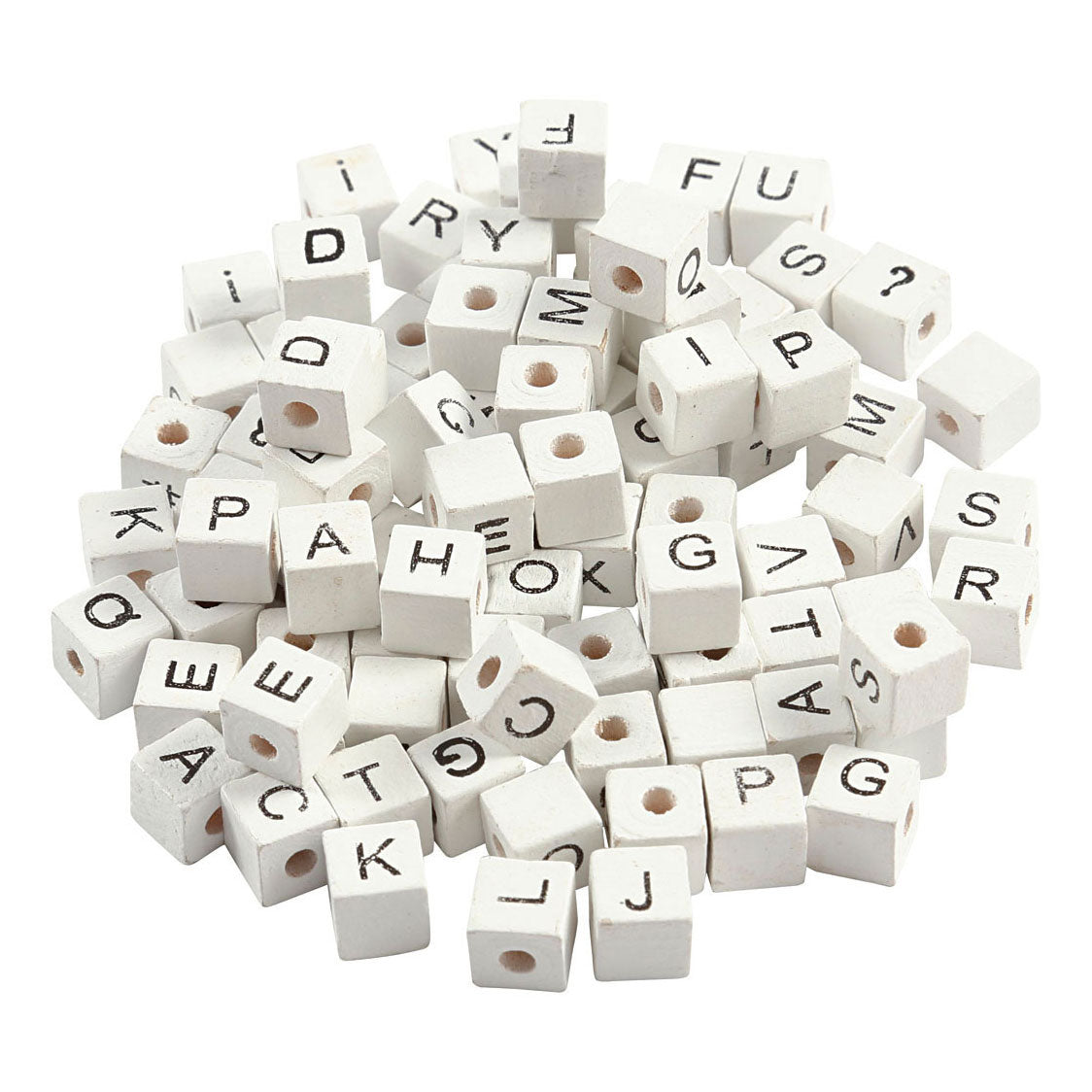 Creativ company letterkralen, a-z, ,#,? en blanco, afm 8x8 mm, gatgrootte 3 mm, wit, 750 div 1 doos