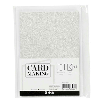 Creativ company kaarten en enveloppen 10,5x15cm glitter zilver - 4st.