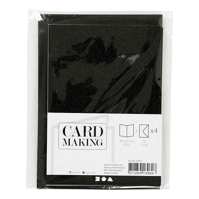Creativ company kaarten en enveloppen 10,5x15cm glitter zwart - 4st.