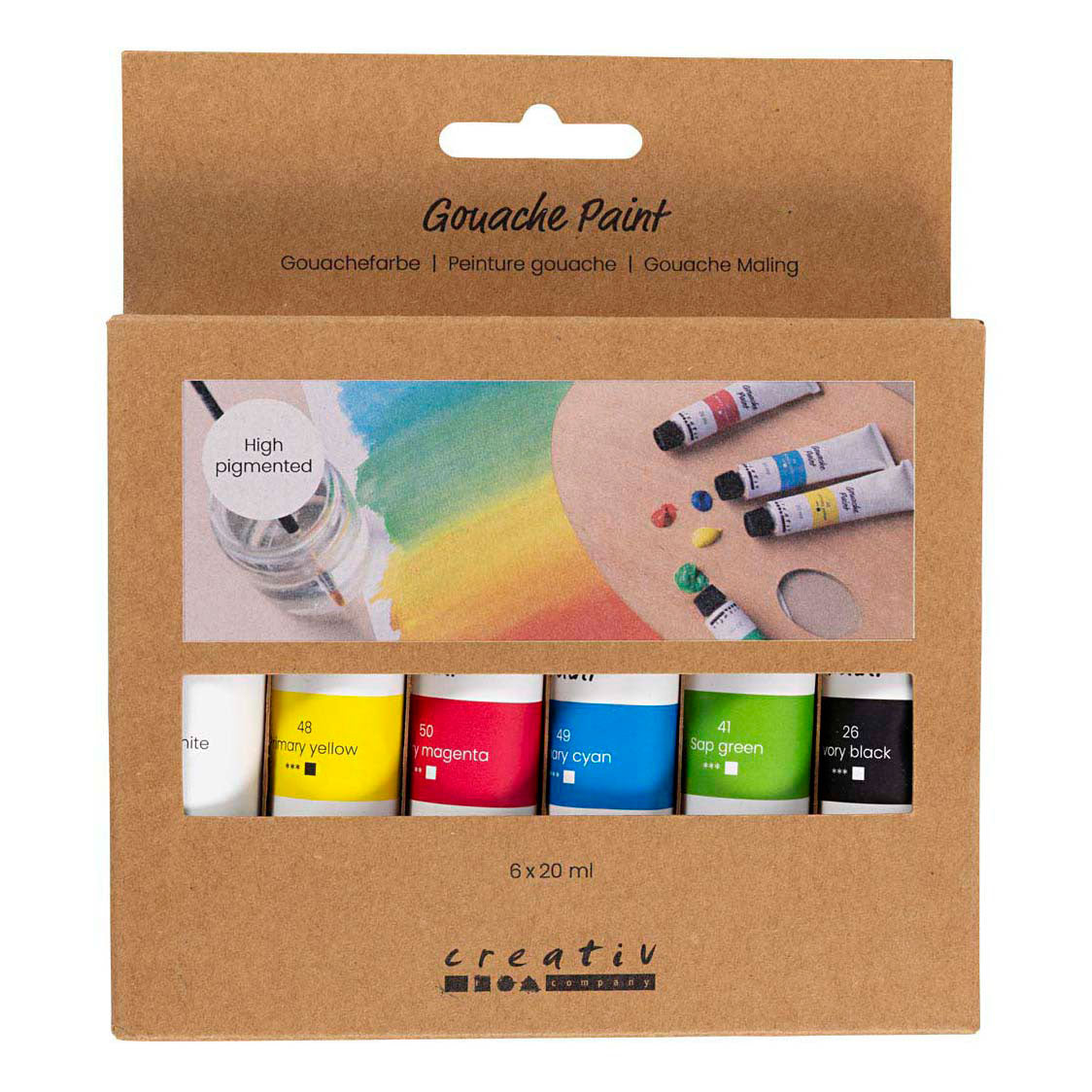 Creativ company gouacheverf standaardkleuren - 6x20ml.