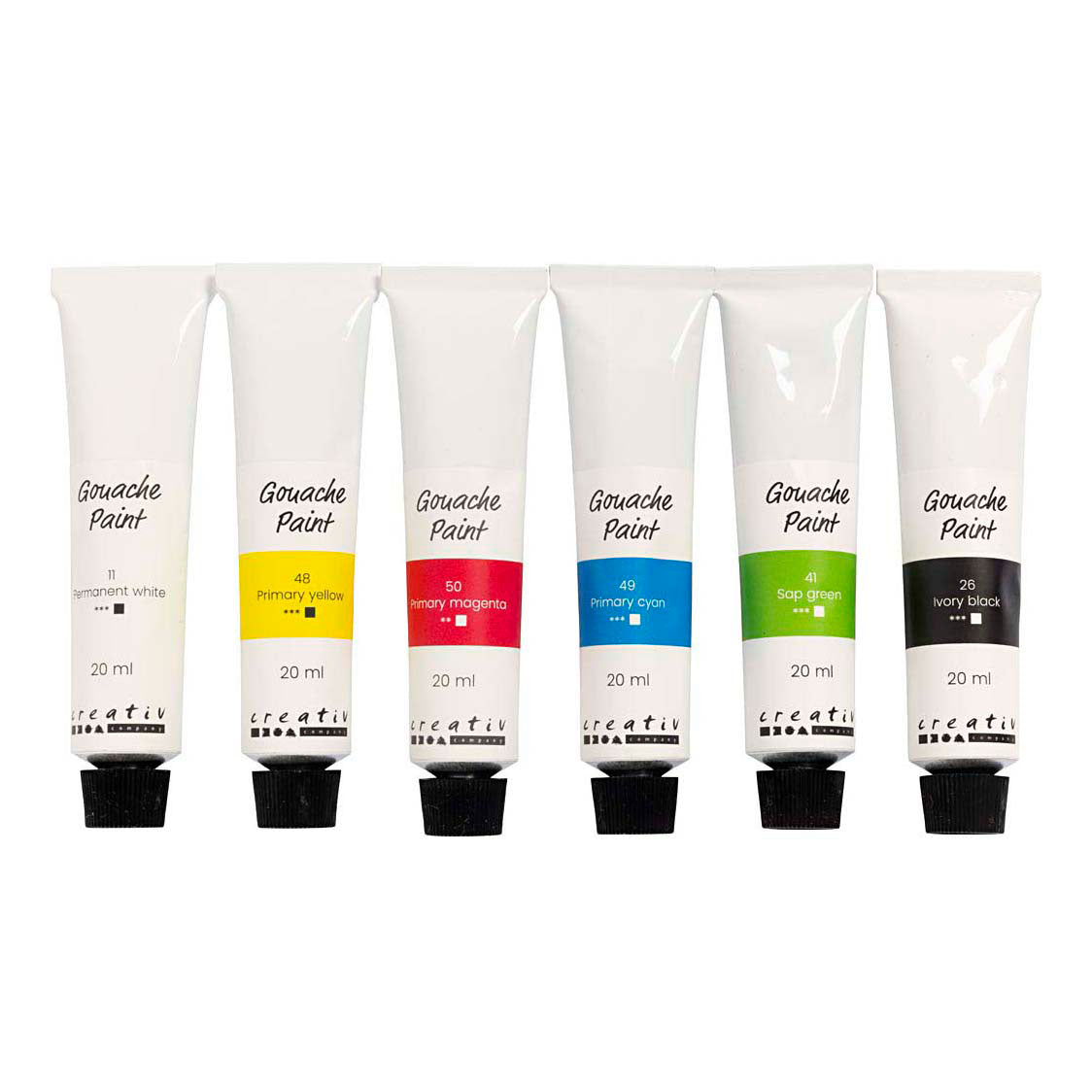 Creativ company gouacheverf standaardkleuren - 6x20ml.