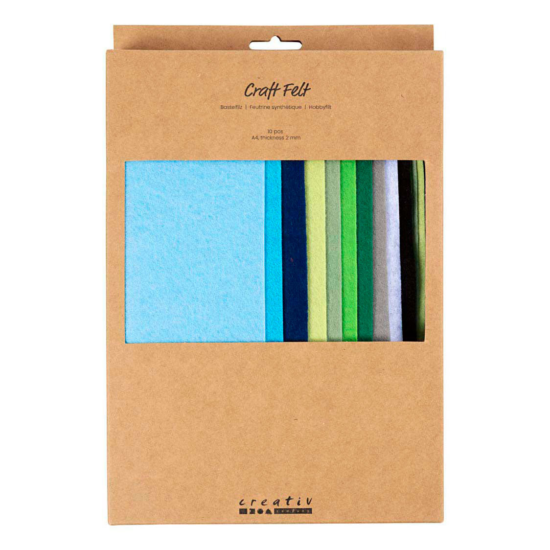 Creativ company hobbyvilt a4 dikte 2mm blauw en groen harmonie - 10st.