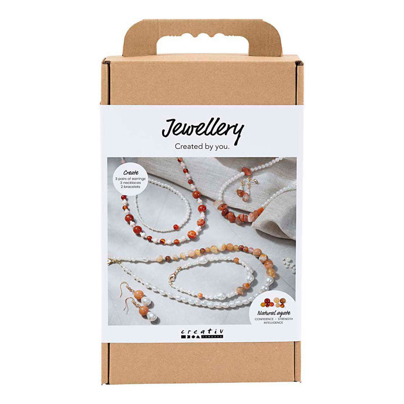 Creativ company hobbyset sieraden beige burnt orange wit parelmoer