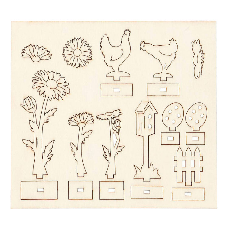 Creativ company diy houten figuren kippen, eieren en bloemen