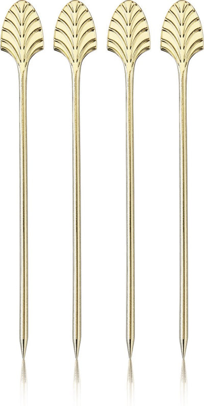 Viski art deco cocktailprikkers - roestvrijstaal - goudkleur - 4 stuks