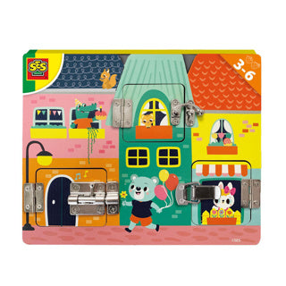 Ses houten puzzel met slotjes | 8 stuks