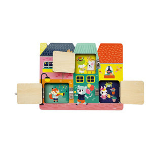 Ses houten puzzel met slotjes | 8 stuks