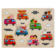 Engelhart knoppuzzel foodtruck – klein – houten puzzel – rode kunststof knopjes – kinderen puzzel met voedselthema –