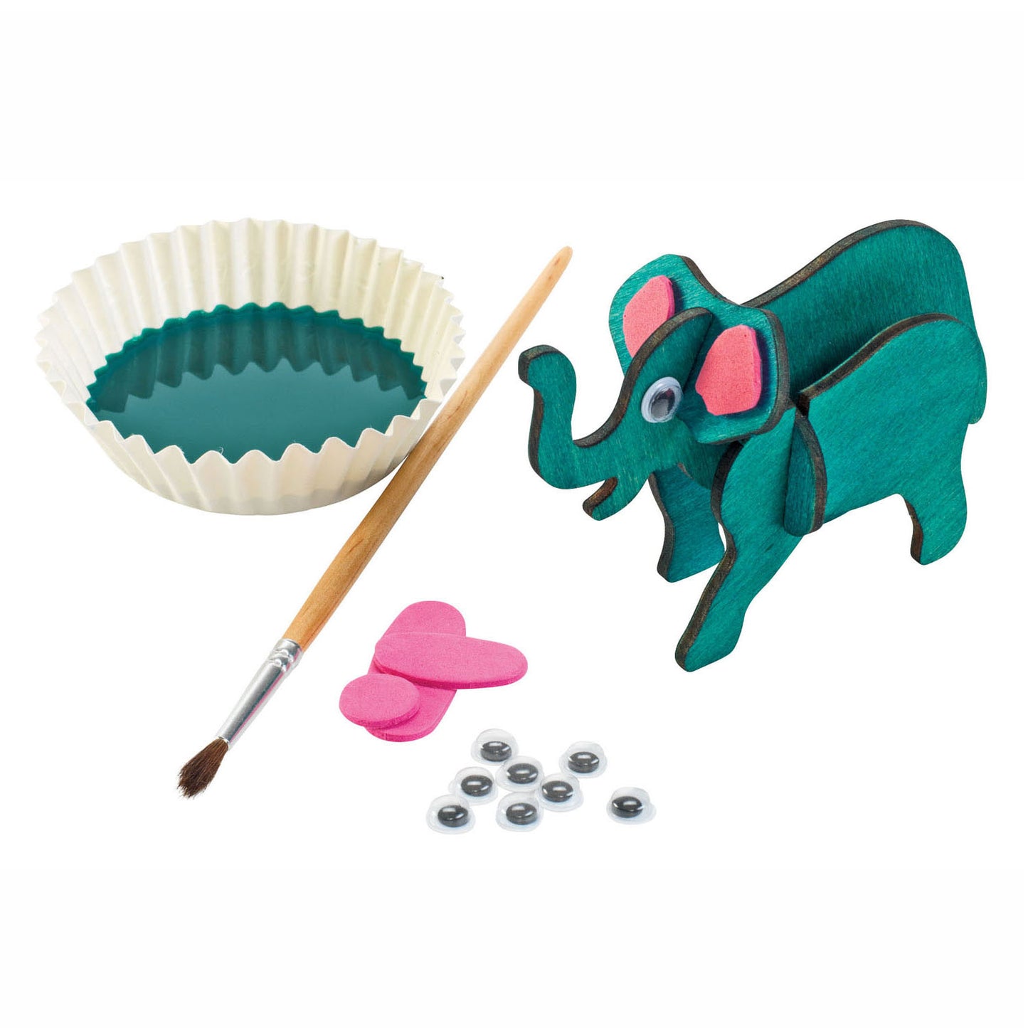 Colorations Maak en Versier je Houten 3D Puzzel Jungledieren, Set van 4