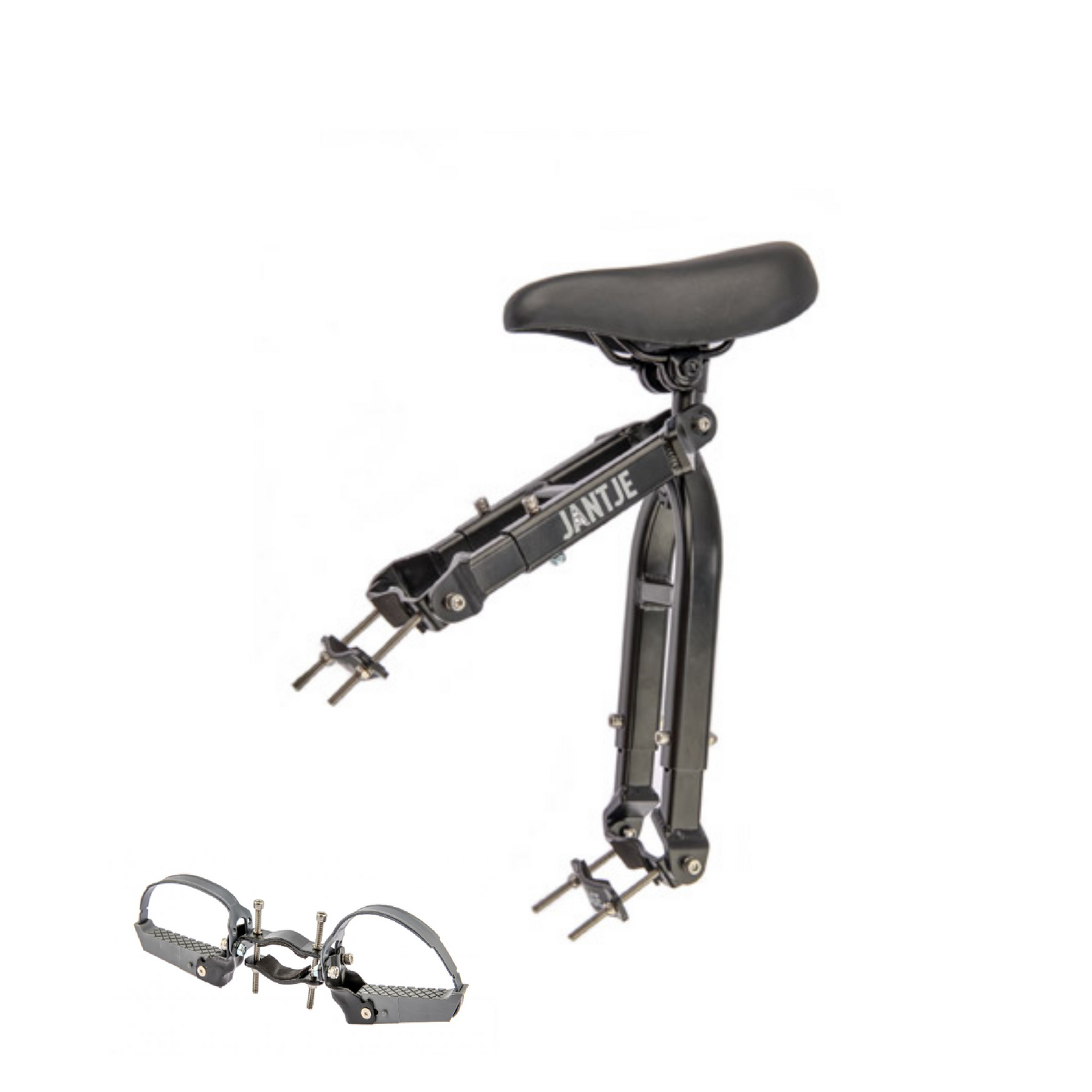 Zadel op buis Mirage Jantje inclusief voetsteunen universeel - zwart